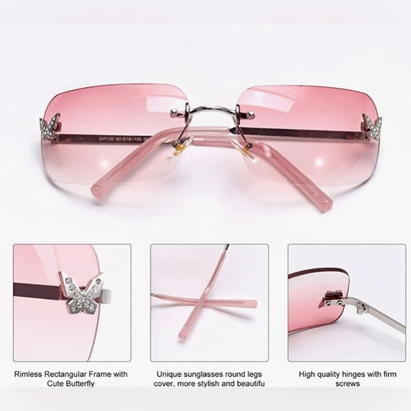 NWT Rectangle Y2k Sunglasses for Women, CLEAR OR PINK COLORS AVAILABLE - Picture 6 of 8